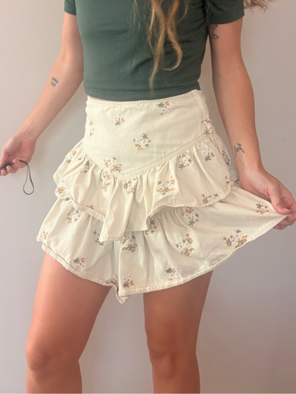 DRIFTWOOD Cream Floral Tiered Ruffle Skirt